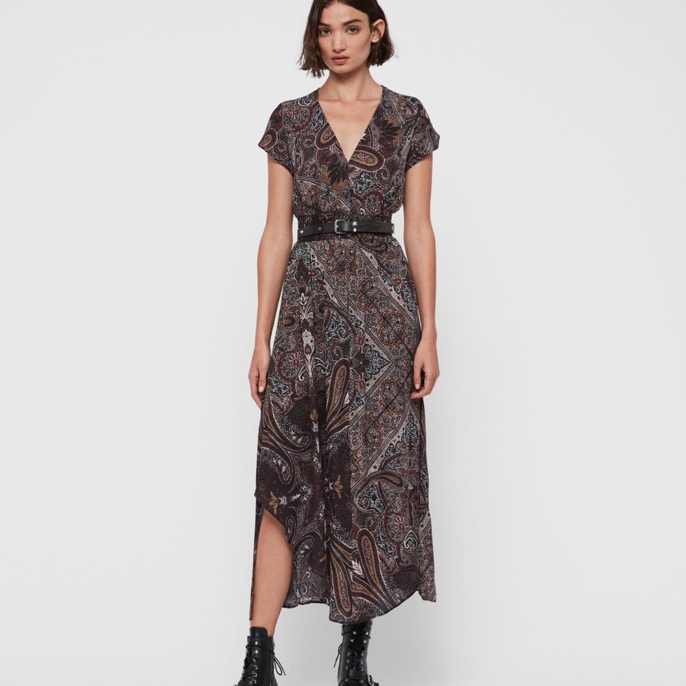 All Saints Leila Scarf Dress in Purple Print